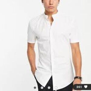 White Casual Button Down Dress Shirt